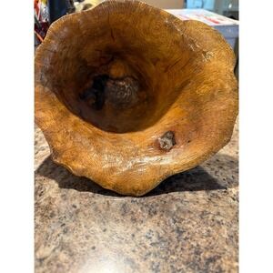 Vintage Natural Wood Burl Vessel Organic Live Edge Sculptural Decorative Bowl